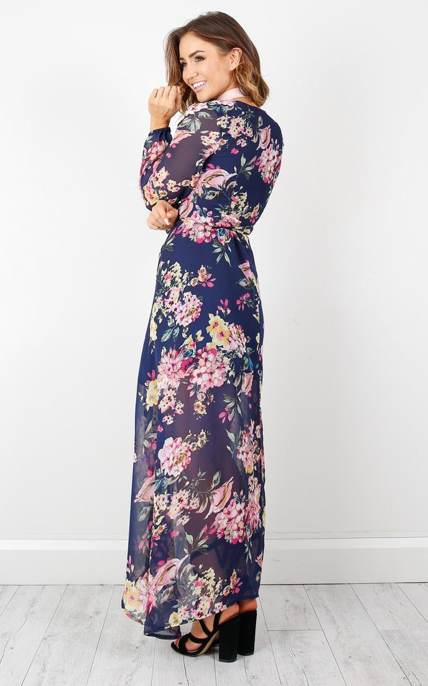 Autumn Falls Maxi Dress in Navy Floral