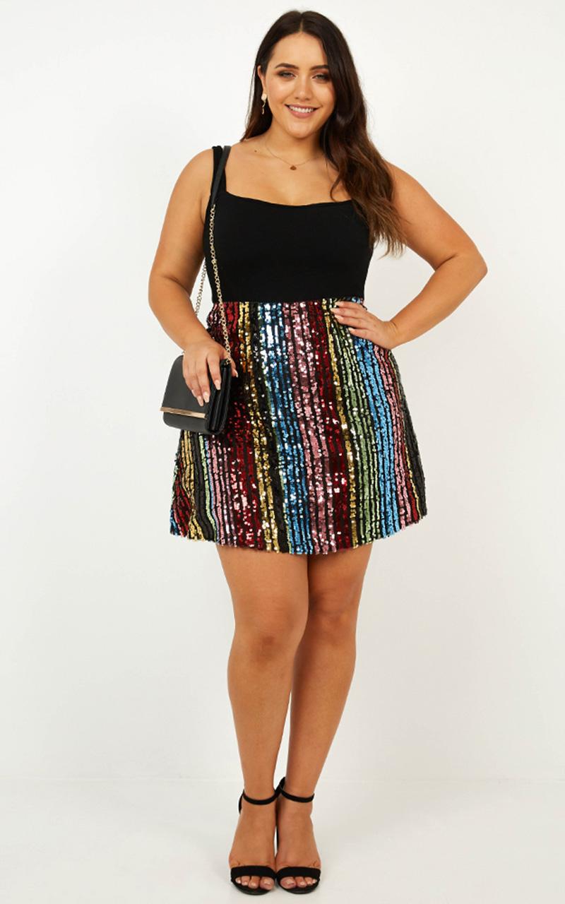 Be Your Best Skirt In Rainbow Sequin Stripe