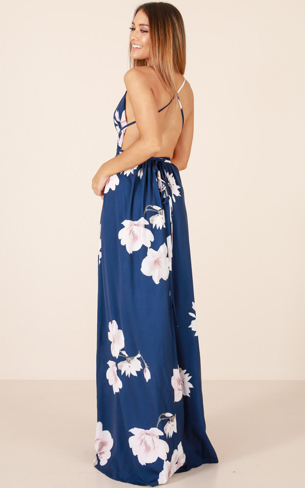 Shine Through Maxi Dress In Navy Floral