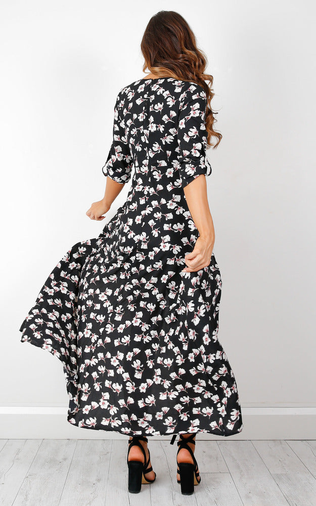 Steal The Show Playsuit In Black Floral