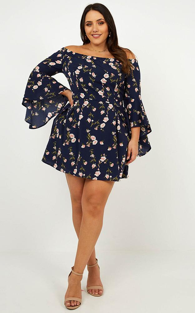 Break My Heart Dress In Navy Print