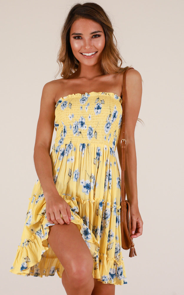 Deep Dive Dress In Yellow Floral