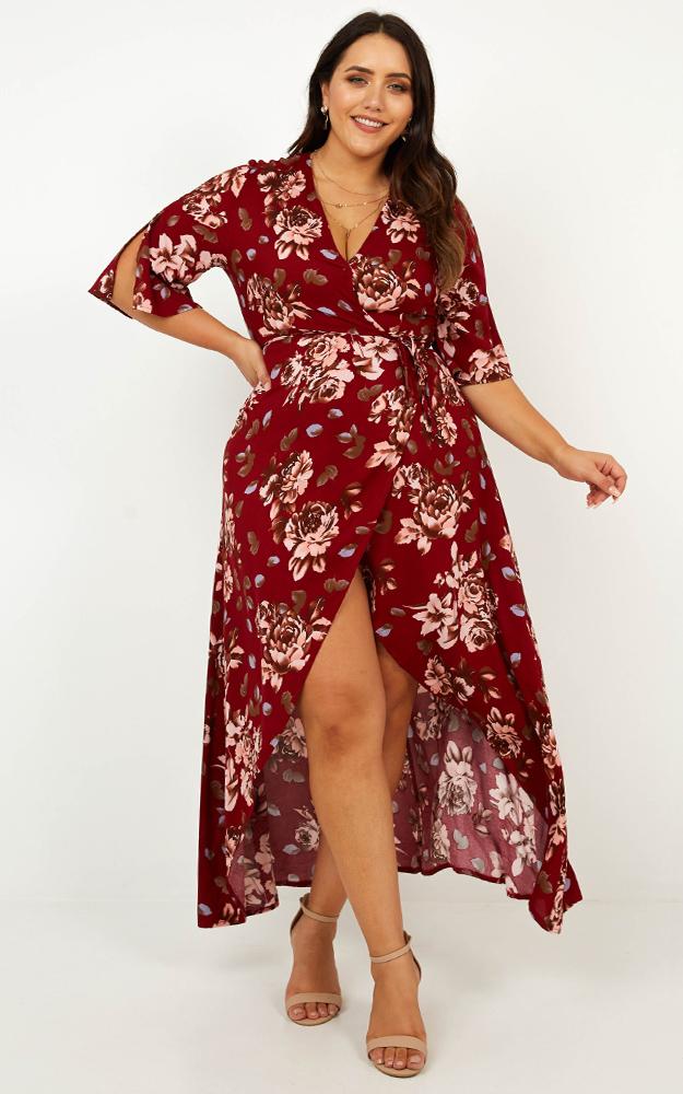 Slipped Away Dress In Wine Floral