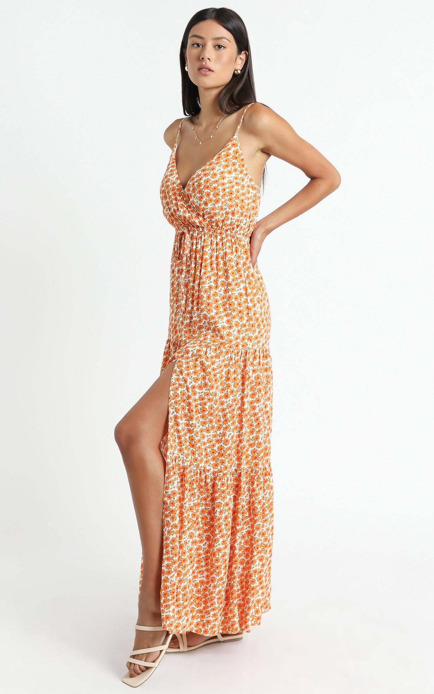 Watch The Sunset Dress In Orange Floral