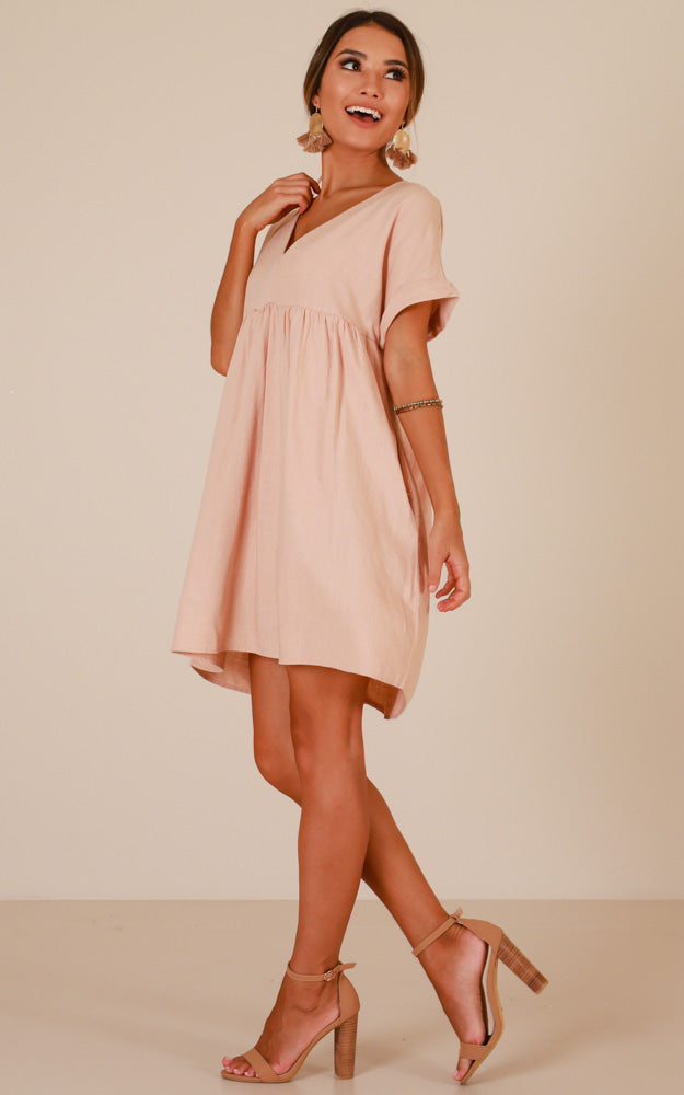Way You Move Dress In Blush Linen Look