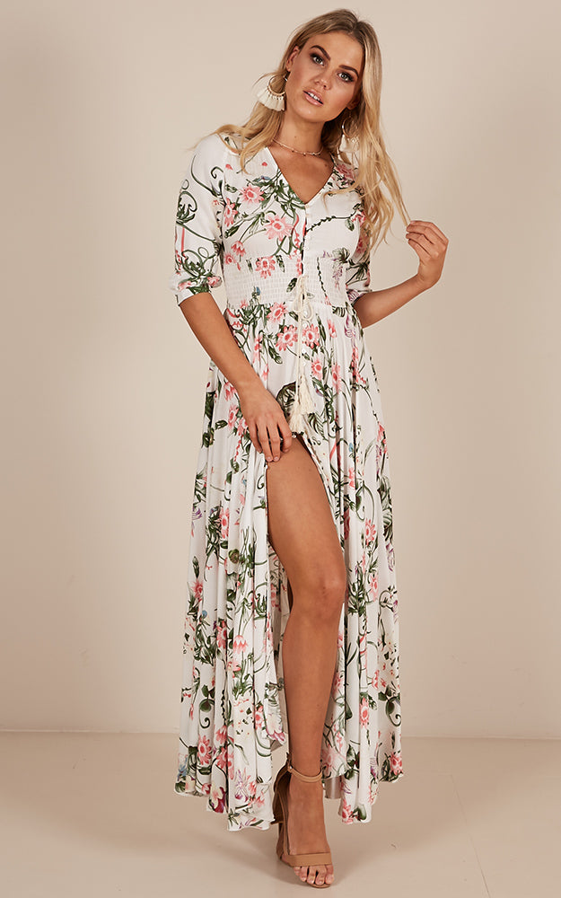 Lone Traveller Maxi Dress In White Floral