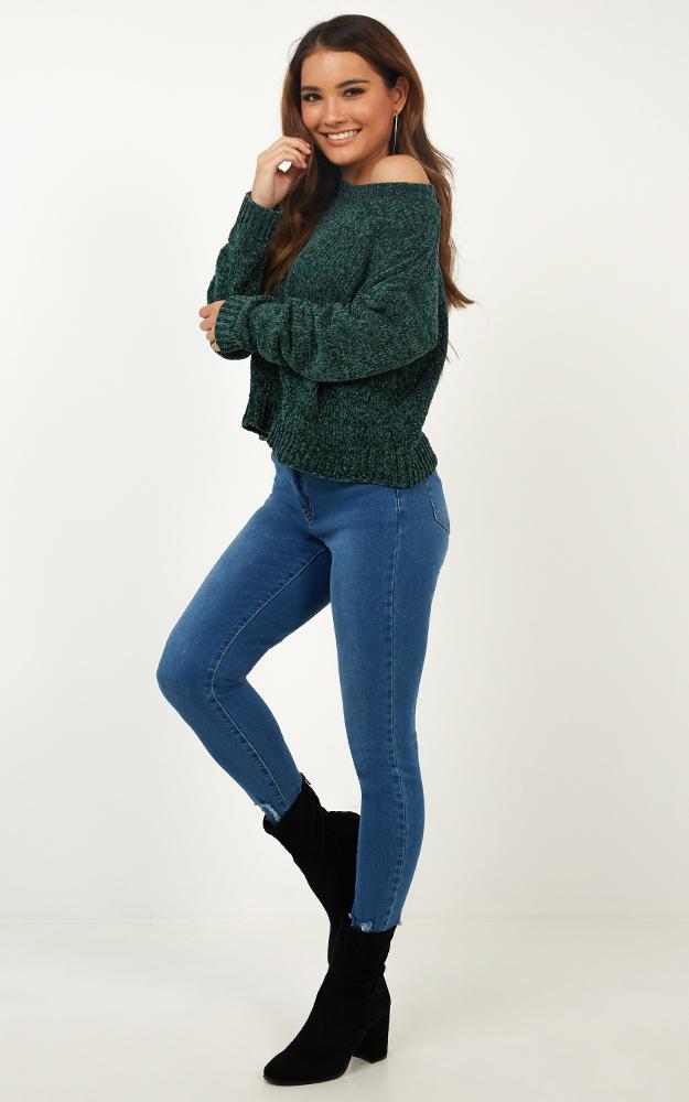 Open Light Velvet Knit Sweater In Emerald