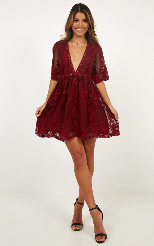 Rolling The Deep Dress In Wine Lace