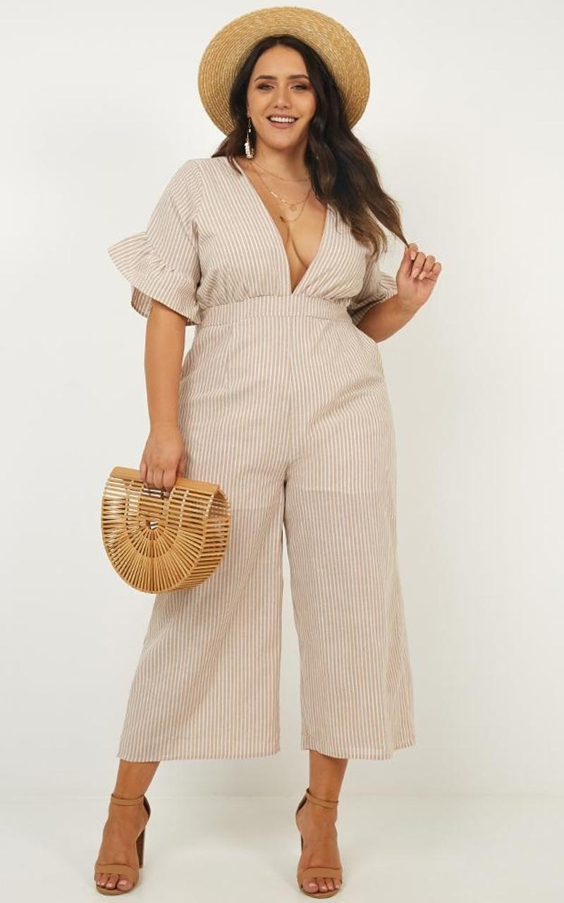 Respect Jumpsuit In Beige Stripe