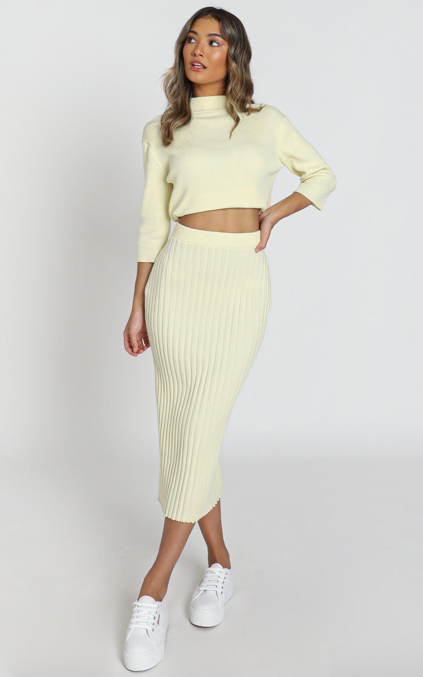 Cicely Knitted Skirt in Pastel Yellow