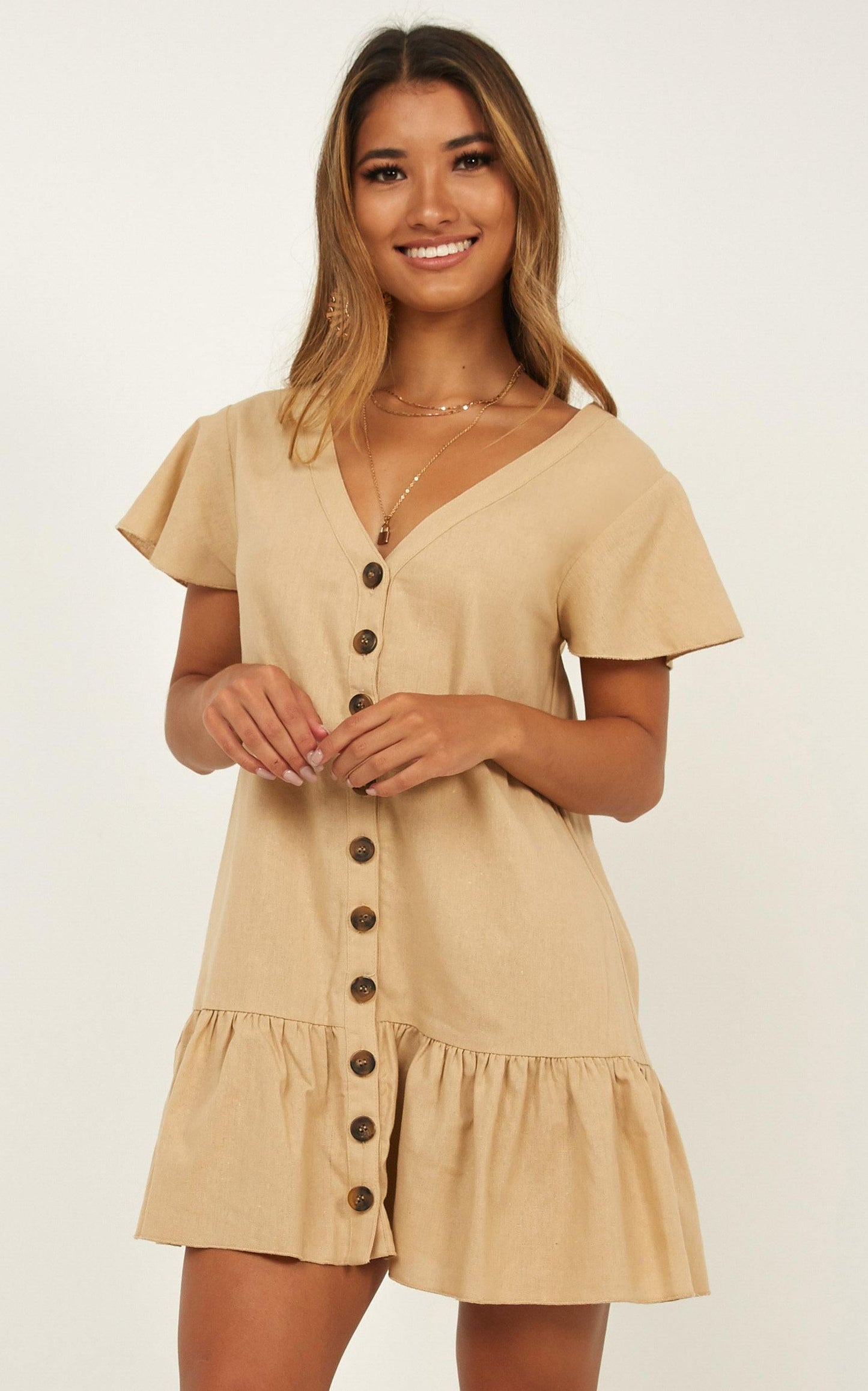 All Together Dress In Beige Linen Look