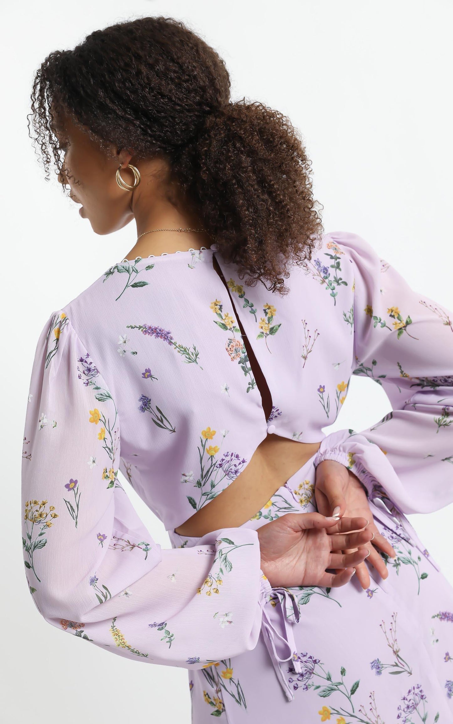 Andrea Long Sleeve Mini Dress in Lavender Botanical Floral
