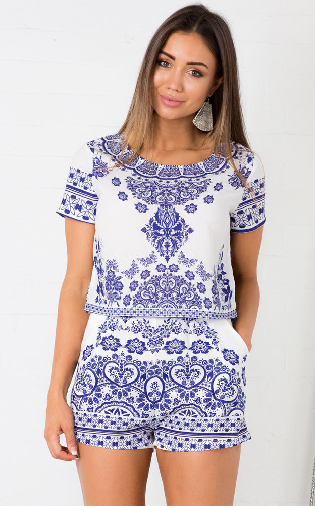 Porcelain Dreamer Two Piece Set In Blue Print