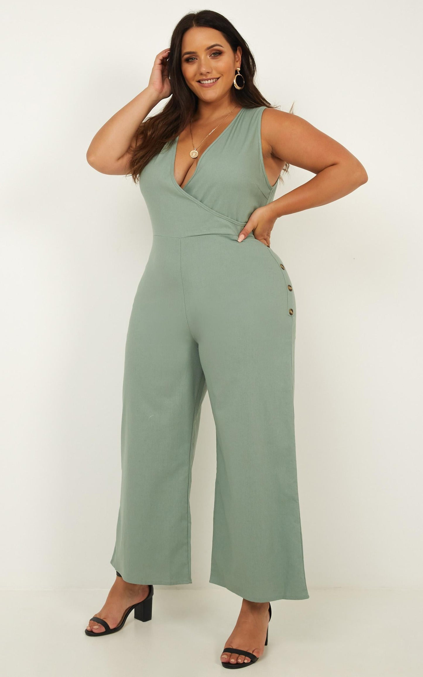 Clear As Crystal Jumpsuit In Sage Linen Look