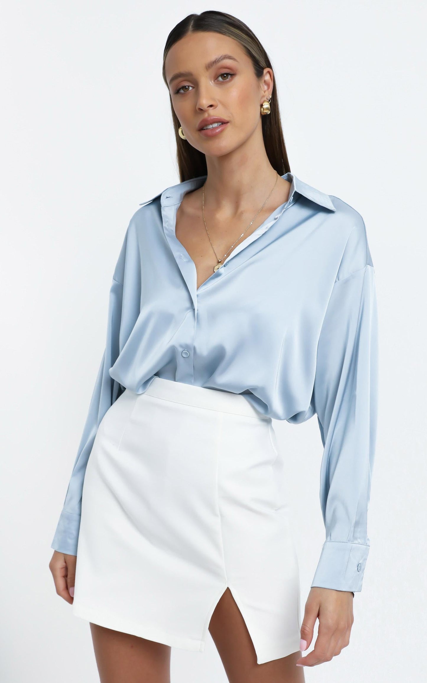 Desiree Shirt in Light Blue Satin