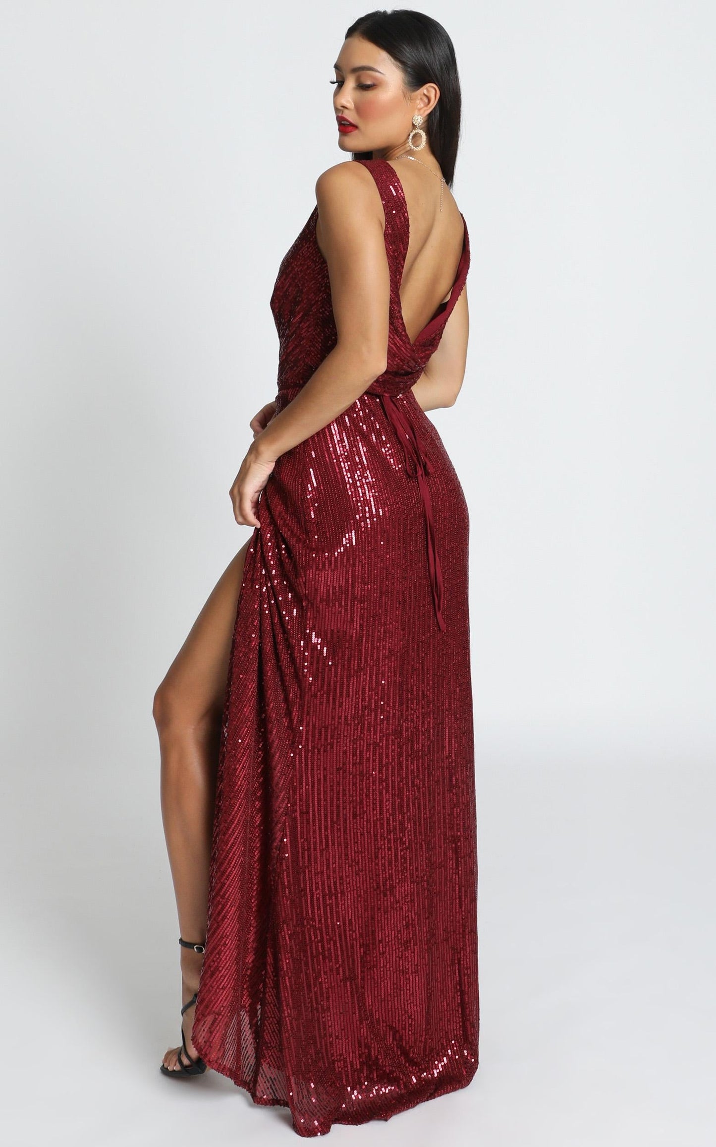 Feeling Pretty Dress In Wine Sequin