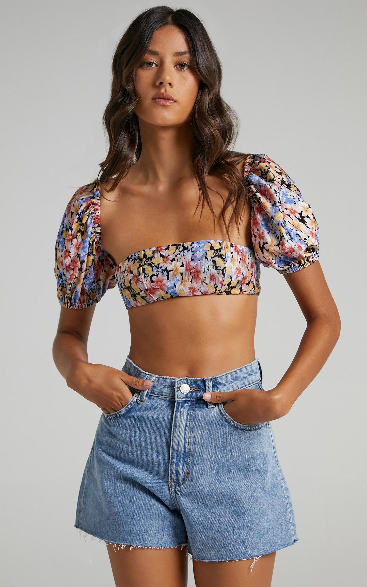 Minkpink - Thelma Puff Sleeve Bandeau Top in Multi Floral