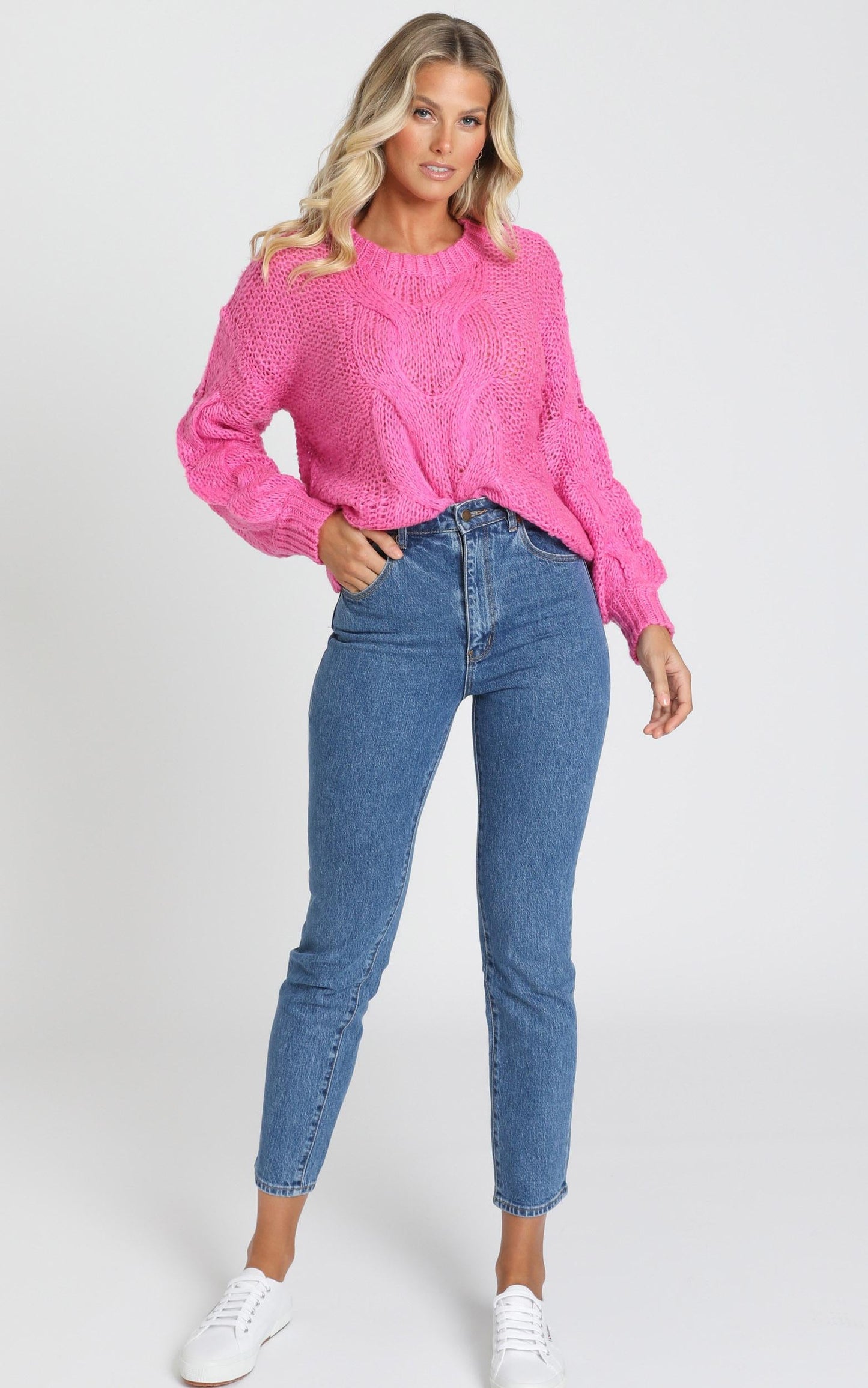 Jules Cable Knit Jumper in Hot Pink