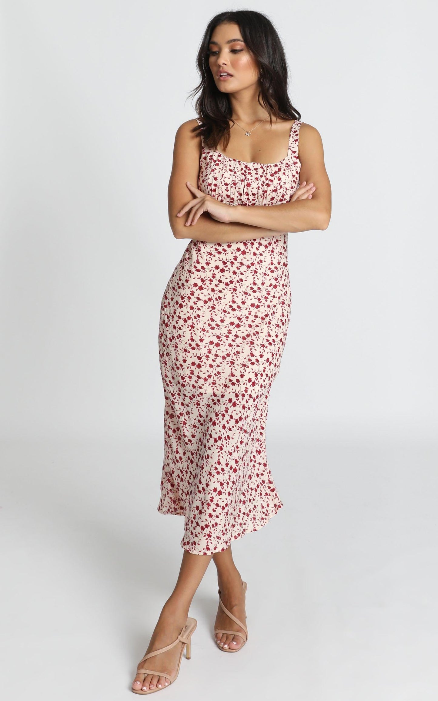 Keisha Midi Dress in Red Floral