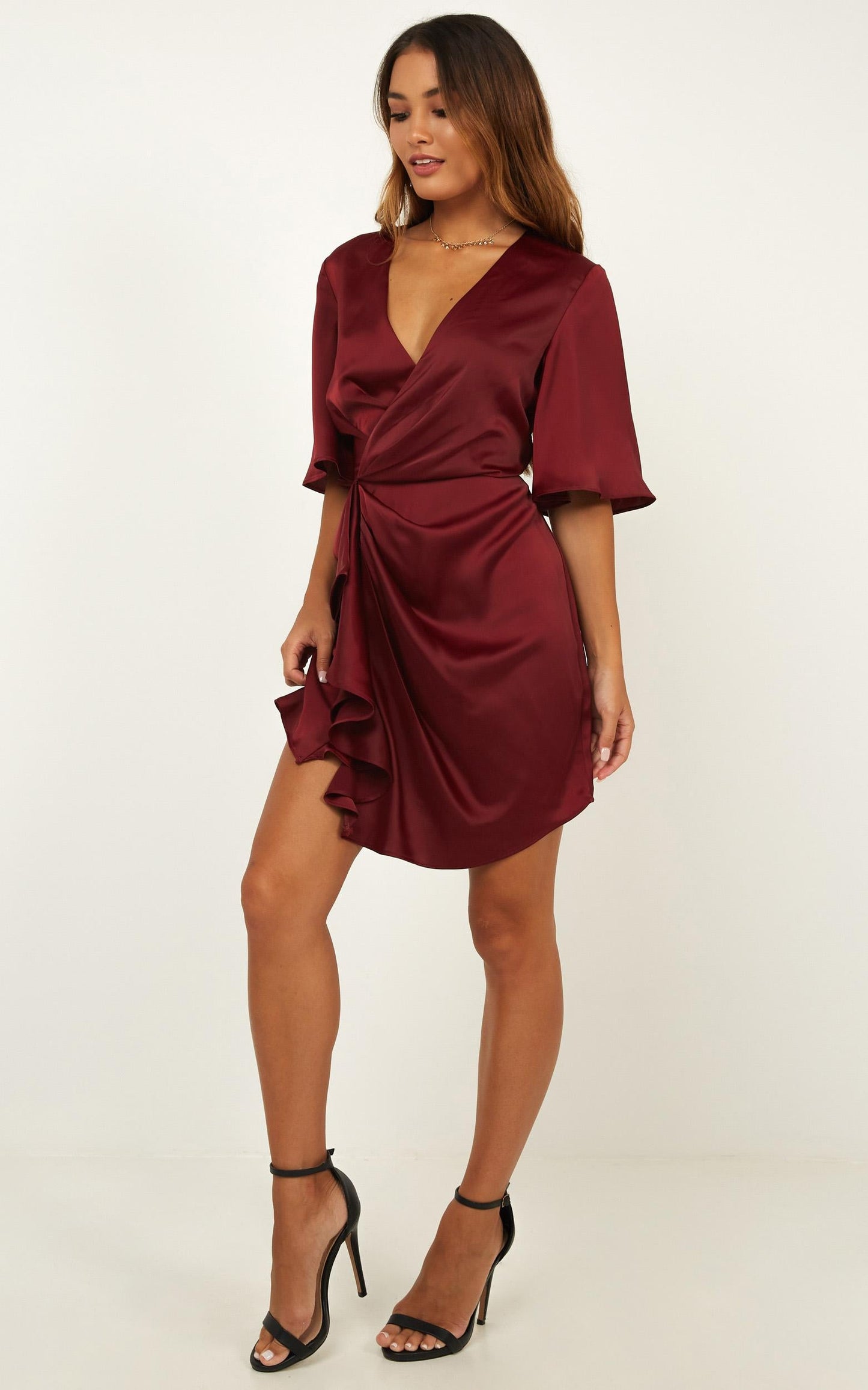 My Eyes Caress You Dress In Wine Satin