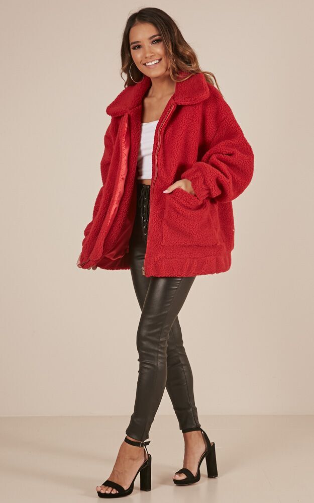 Point Blank Jacket in Red Teddy