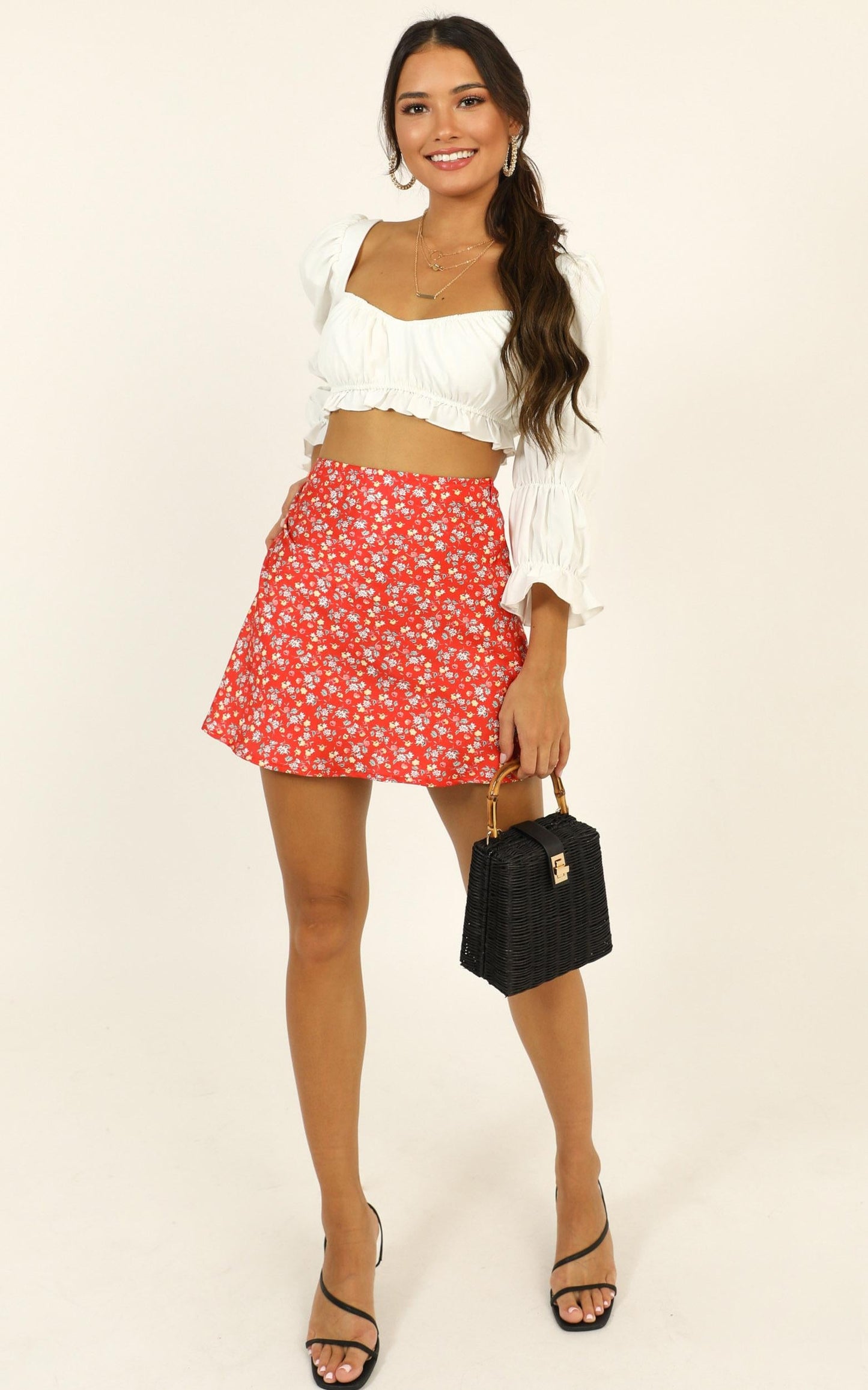 Puzzle Pieces Skirt In Red Floral