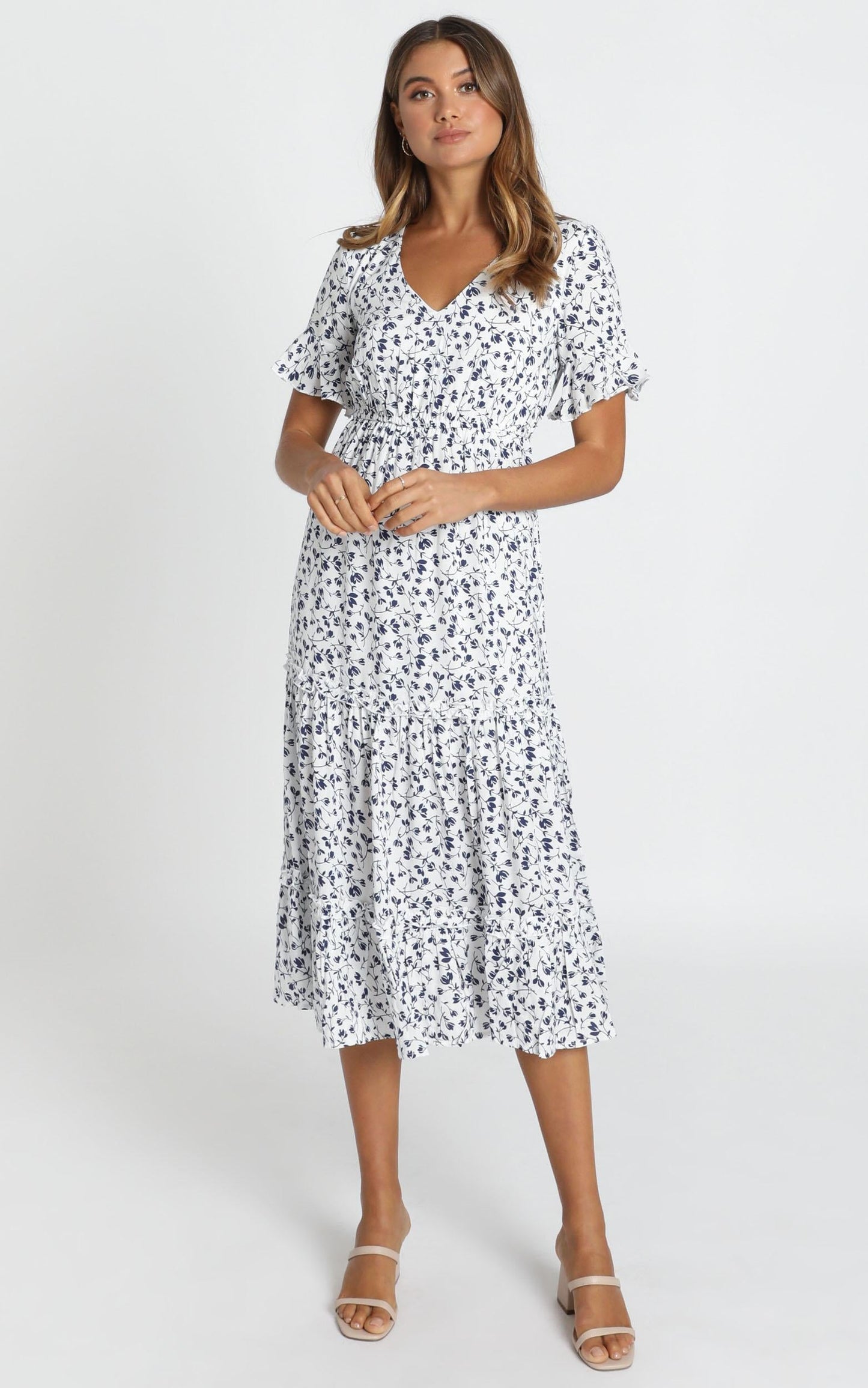 Sadie Midi Dress In White Floral