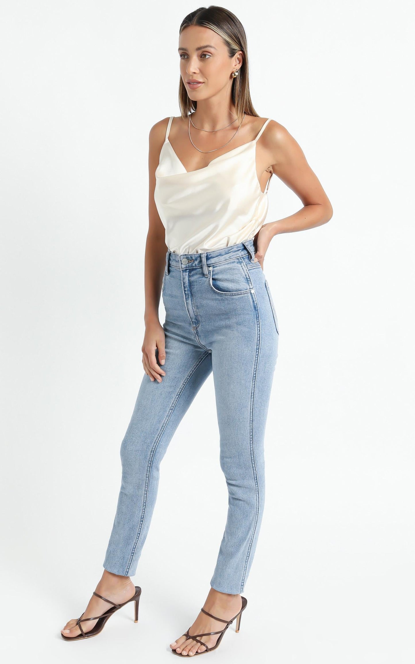 Straight Line Top in Champagne Satin
