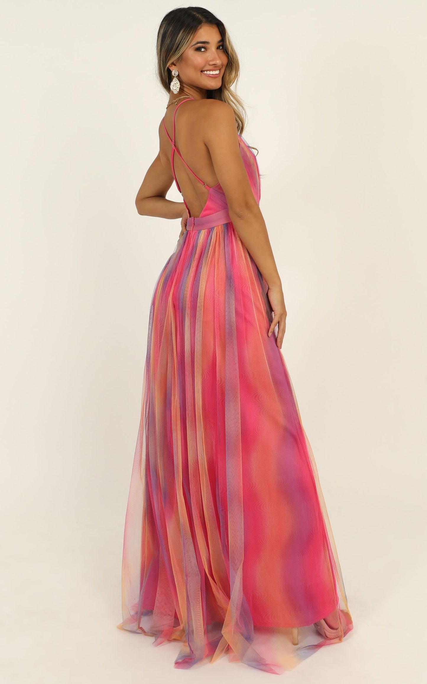 Sweet Romance Mesh Maxi Dress In Pink Multi