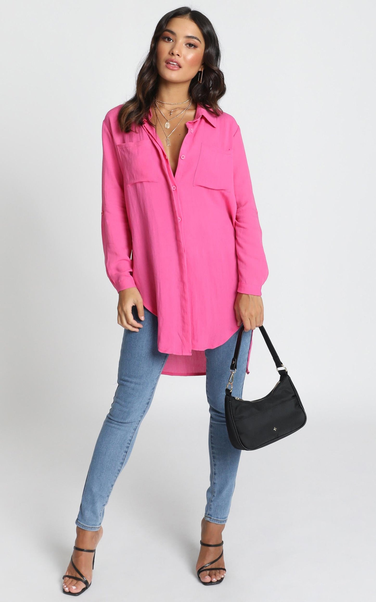 Trish Button Up Shirt In Hot Pink