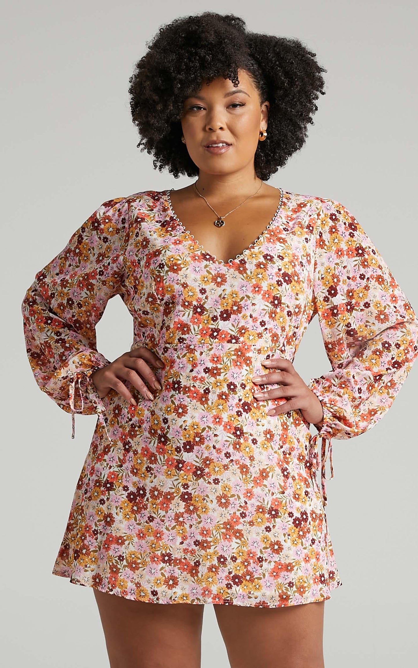 Andrea Long Sleeve Mini Dress in Sahara Ditsy Floral