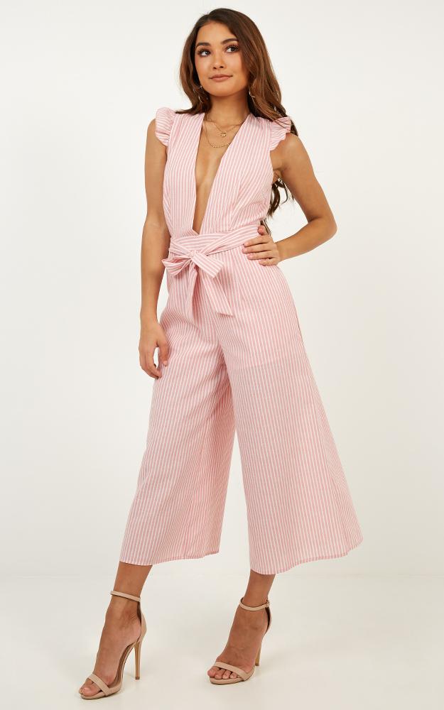 Book Me In Jumpsuit In Pink Stripe