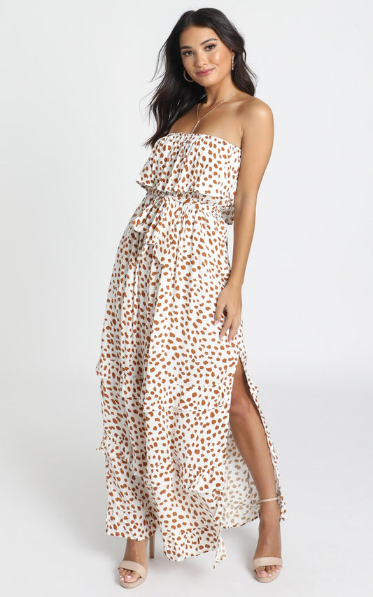 Candice Dress in Tan Spot