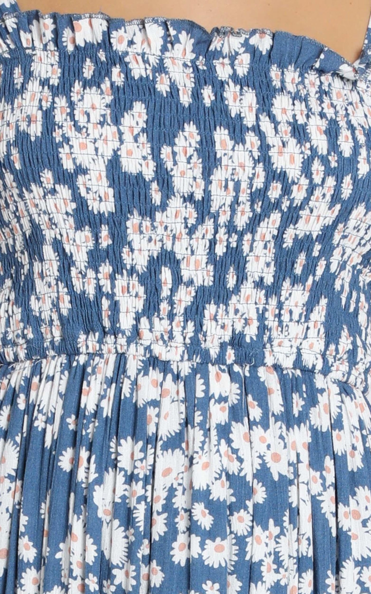 Rochelle Shirred Bodice Maxi Dress In Navy Floral