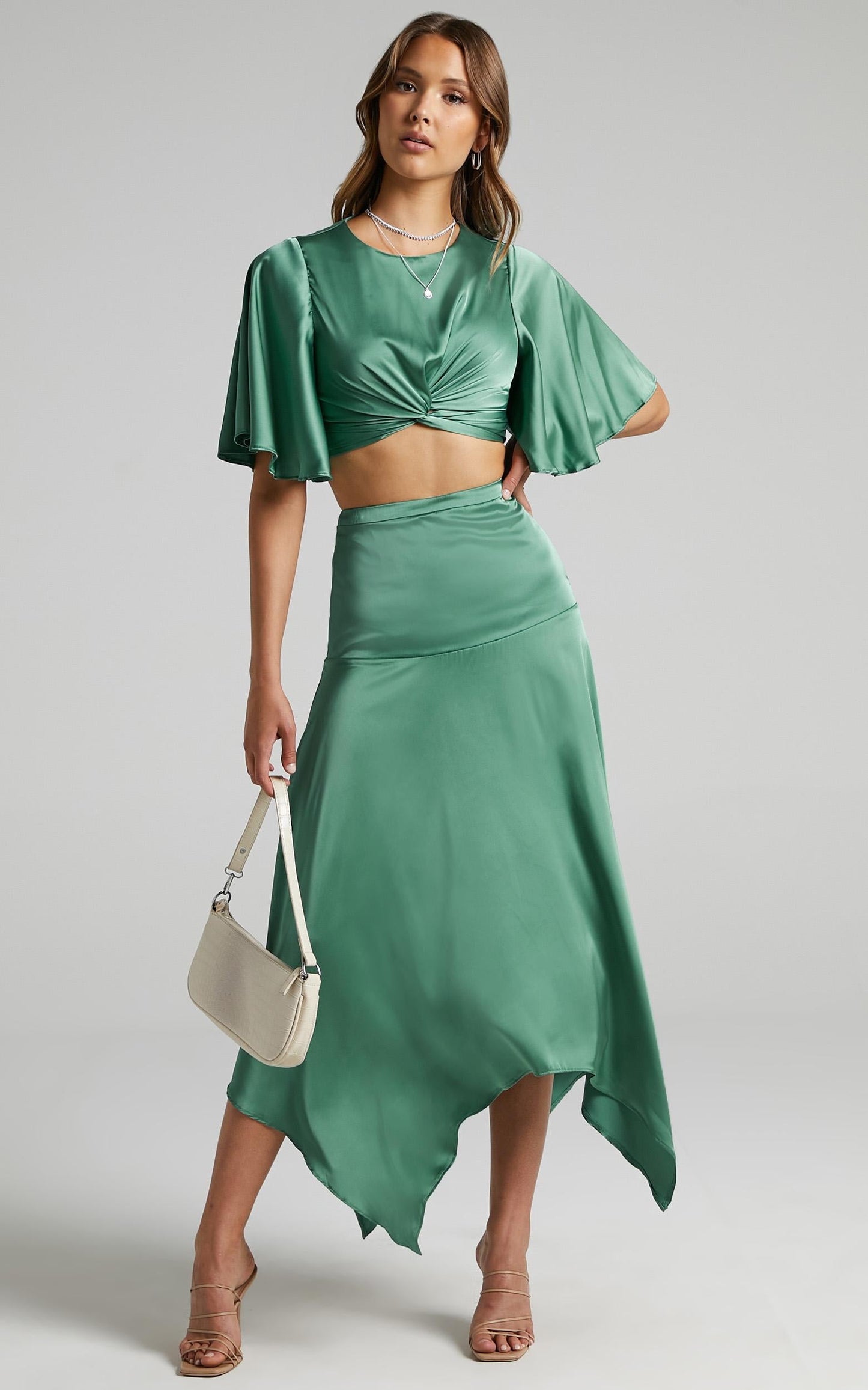 Chione Two Piece Set in Jade Satin