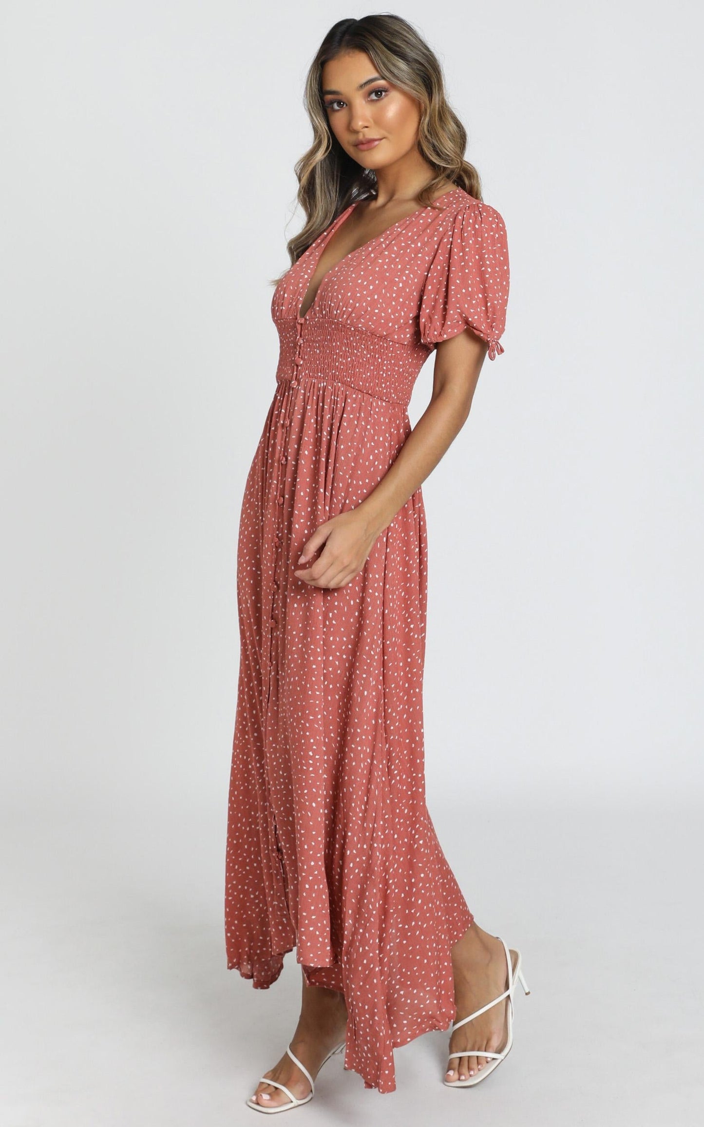 Claudia Midi Dress in rust spot