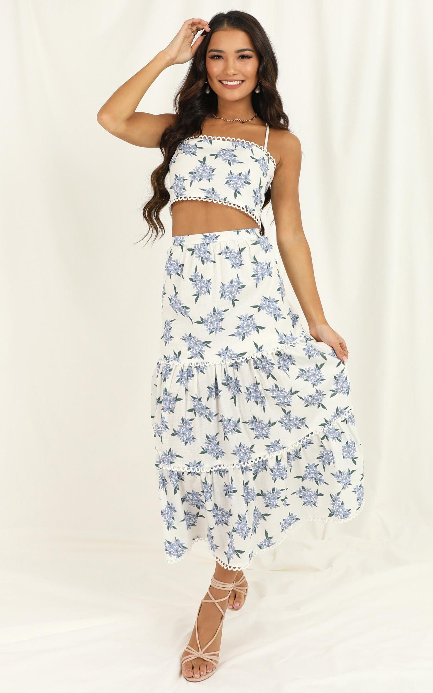 Crop And Go Two Piece Set In White Floral