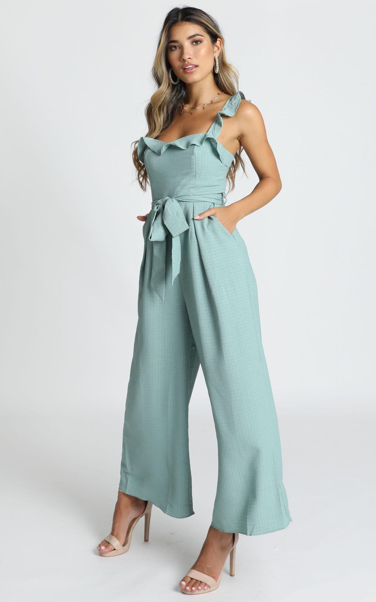 Cynthia Ruffle Jumpsuit in Sage