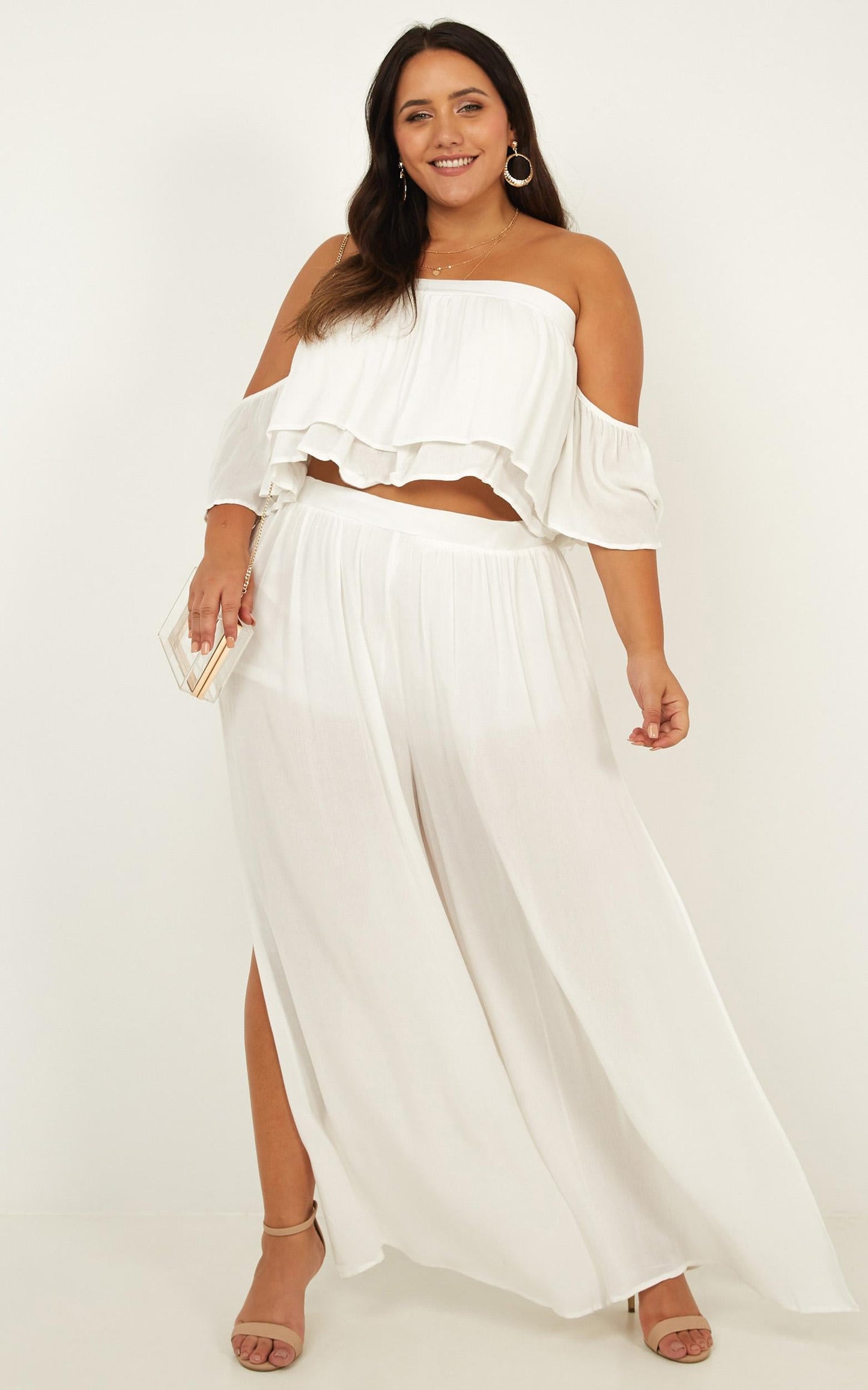 Daring Day Two Piece Set In White Linen Look