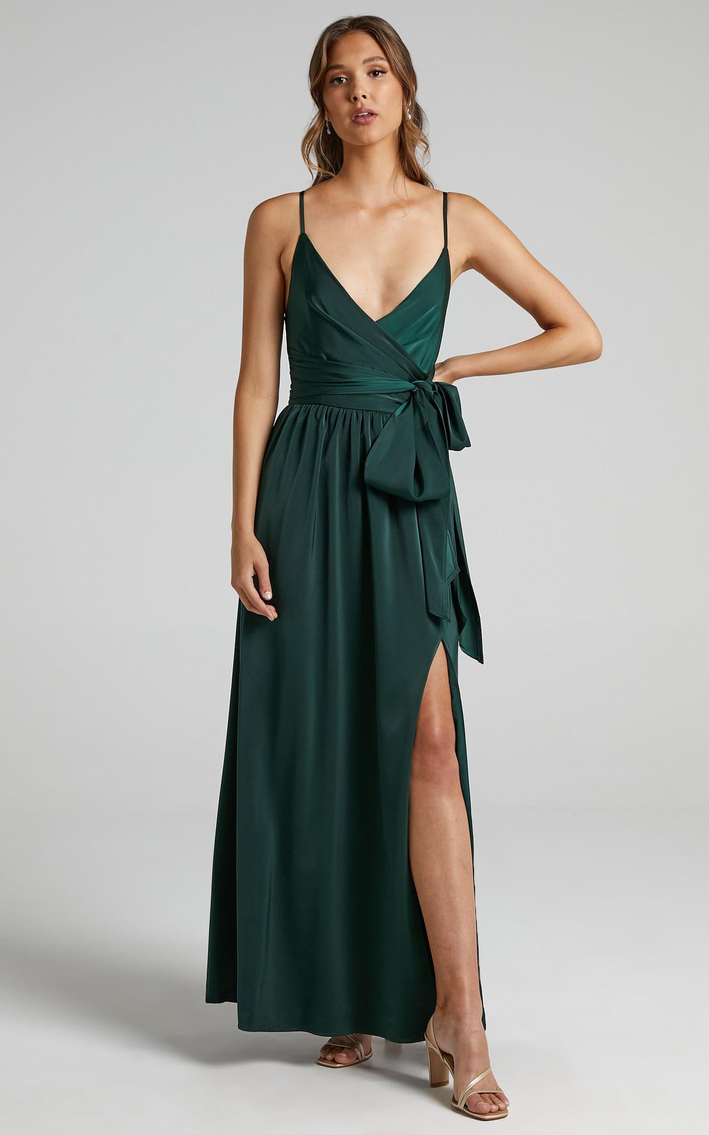 Revolve Around Me Midi Dress - V Neck Wrap Dress in Emerald
