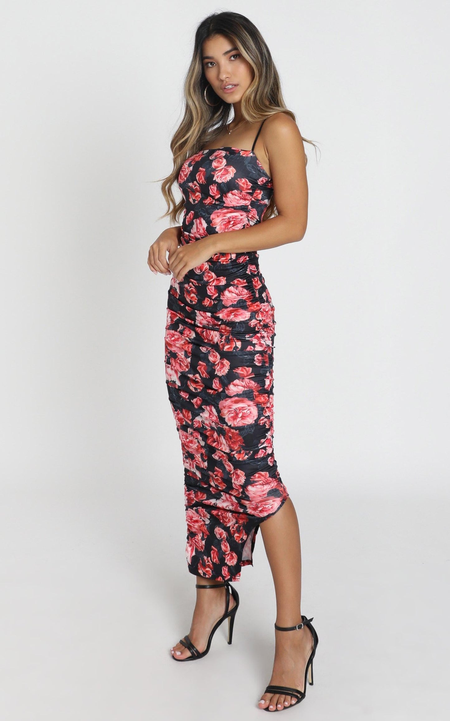 Emily Midi Dress in Black Floral