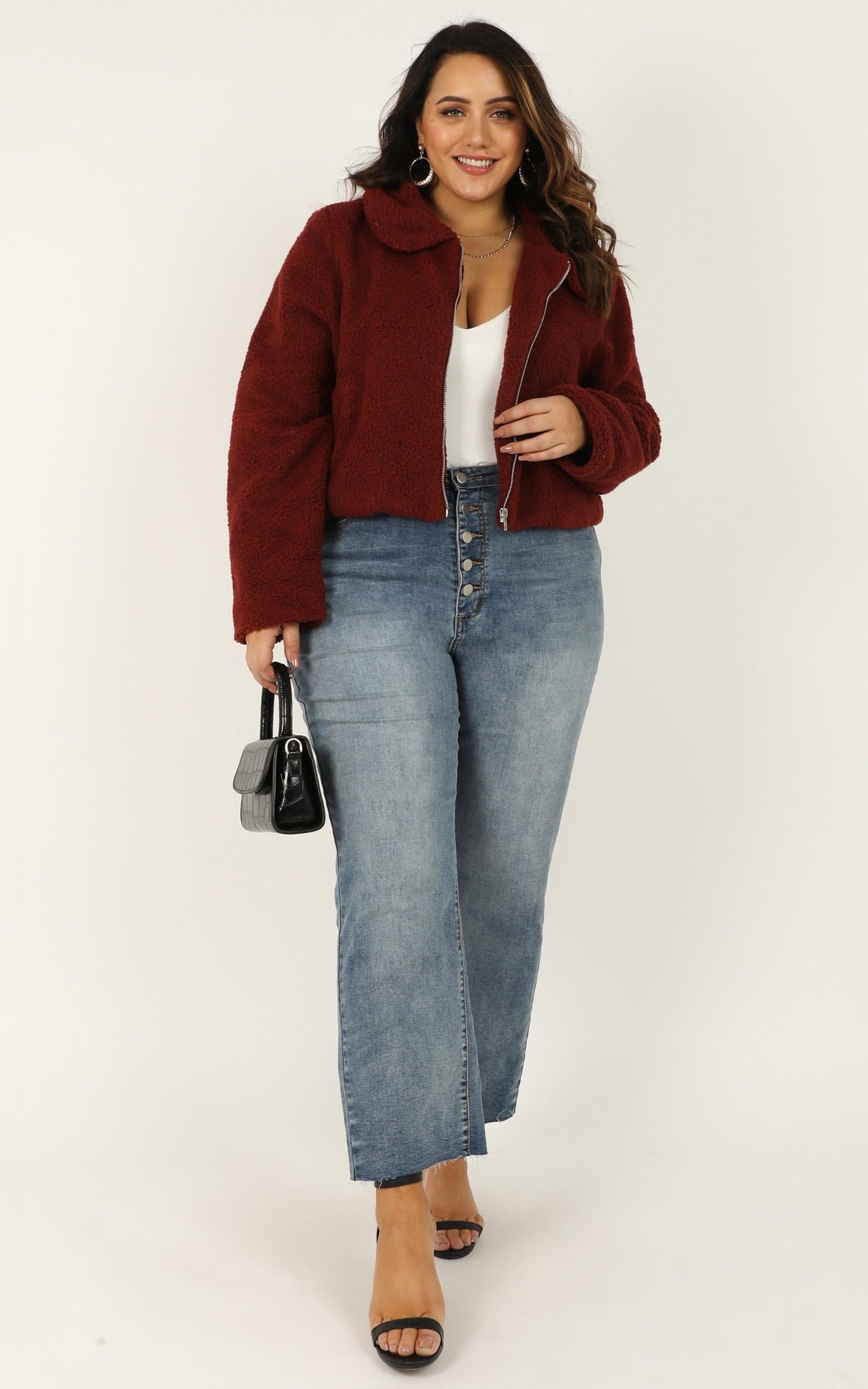 Forever Cuddling Jacket In Wine Teddy