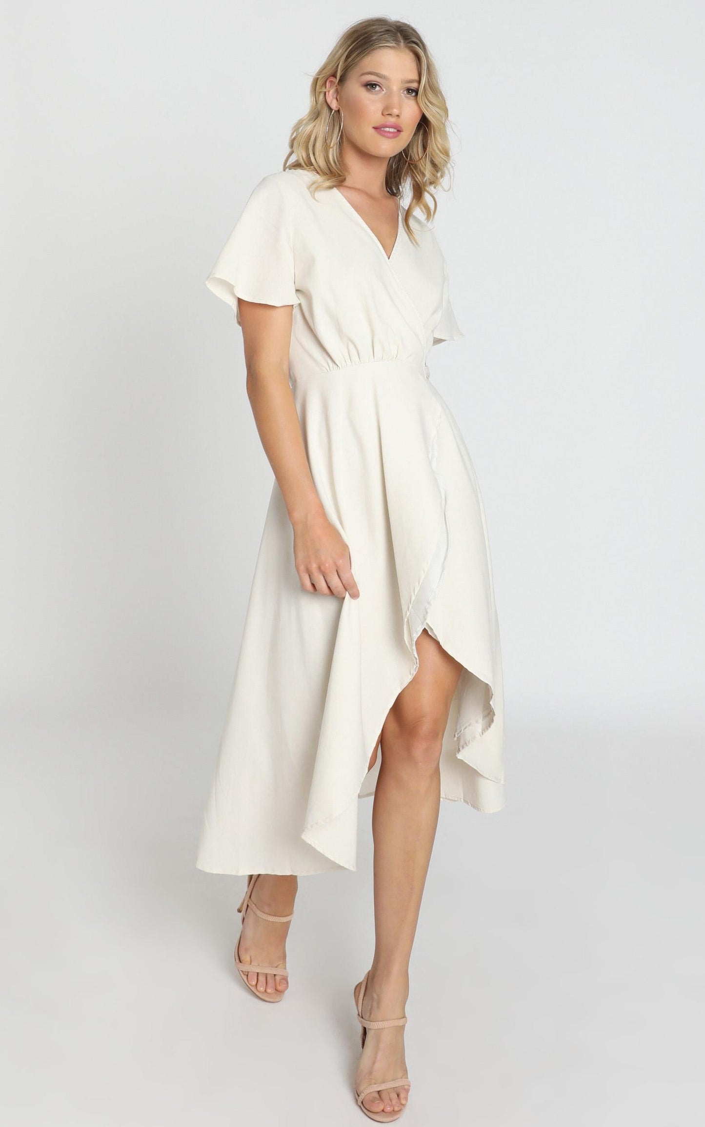 Fresh Look Wrap Maxi Dress In Beige Linen