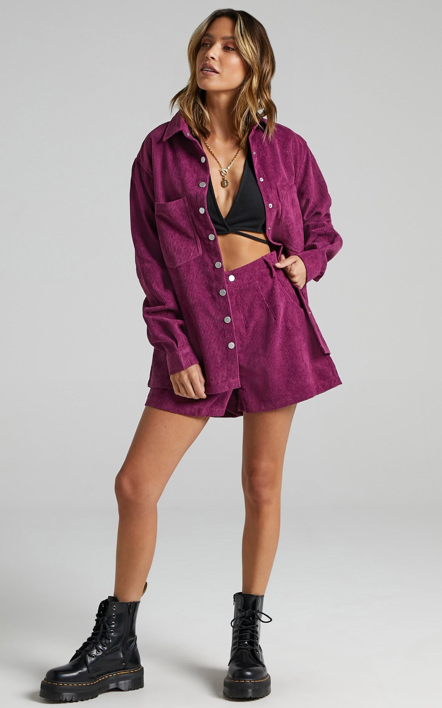 Hillevi Shacket - Corduroy Shacket in Mulberry