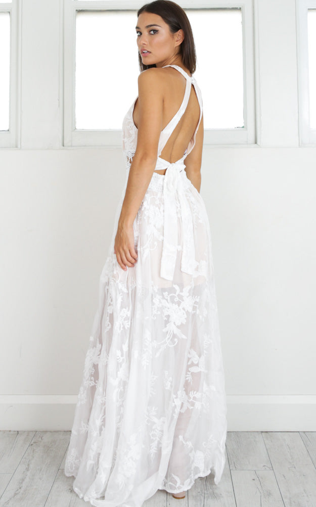 The Wanderer Maxi Dress In White Lace