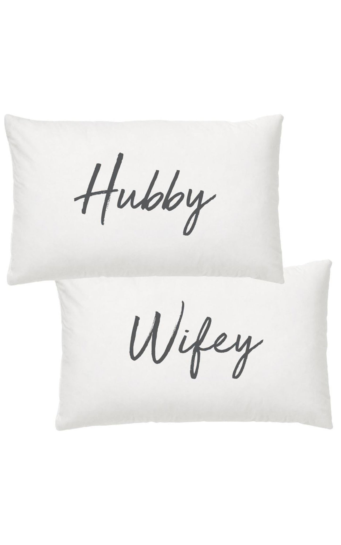 Hubby & Wifey Pillow Case Set In White