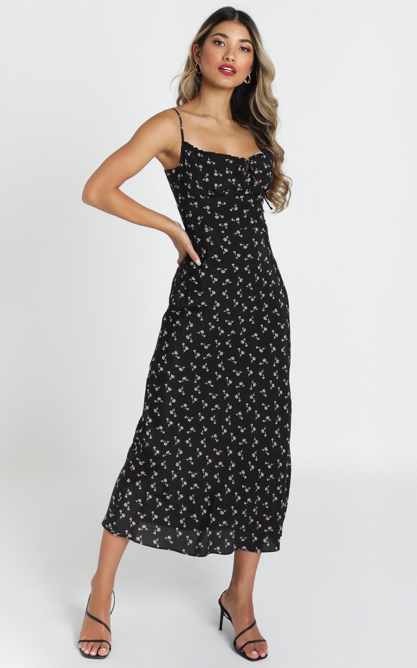 Imani Midi Dress In Black Floral