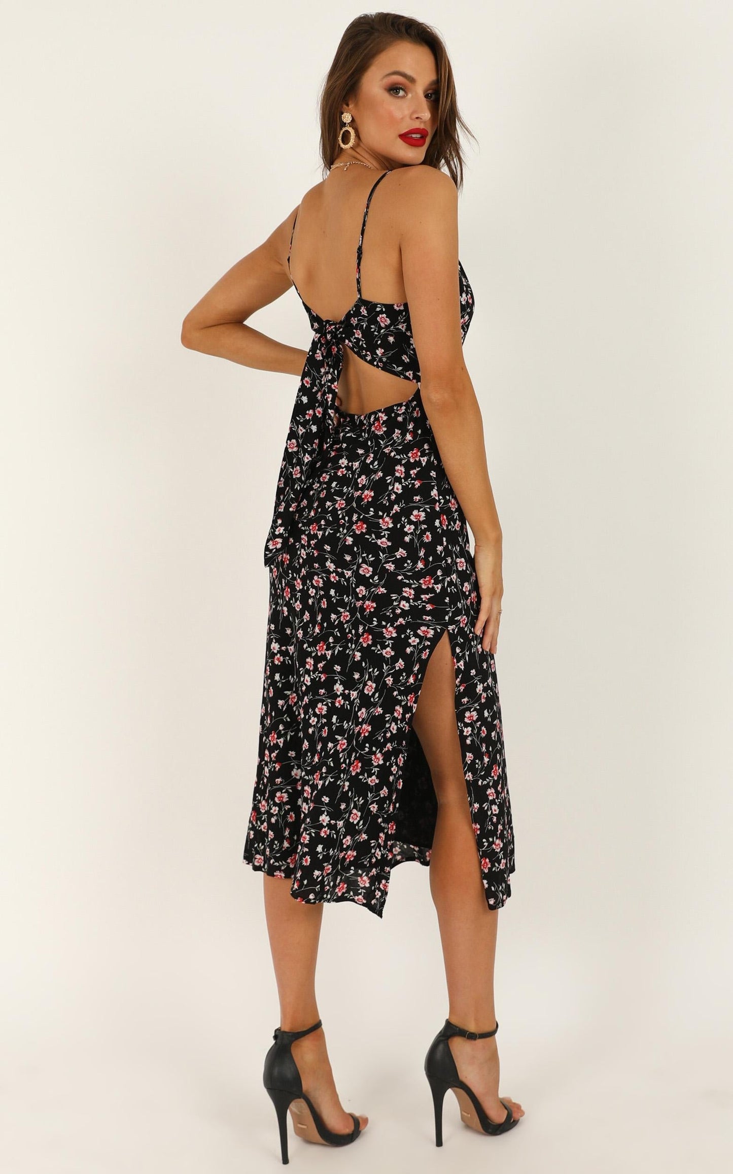 Sheridan Midi Dress in Black Floral