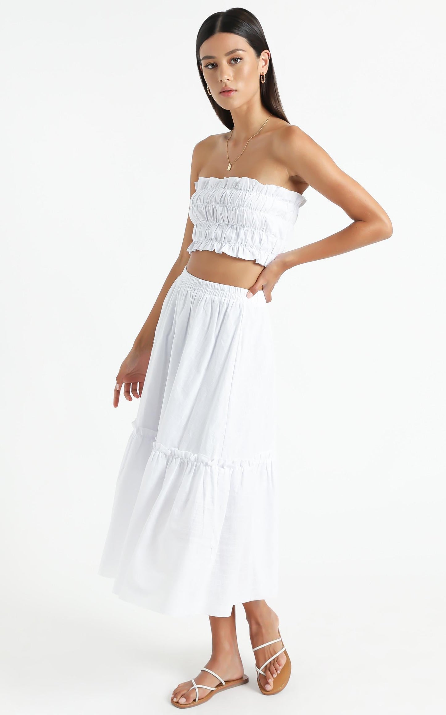 In Their Eyes Two Piece Set in White Linen Look