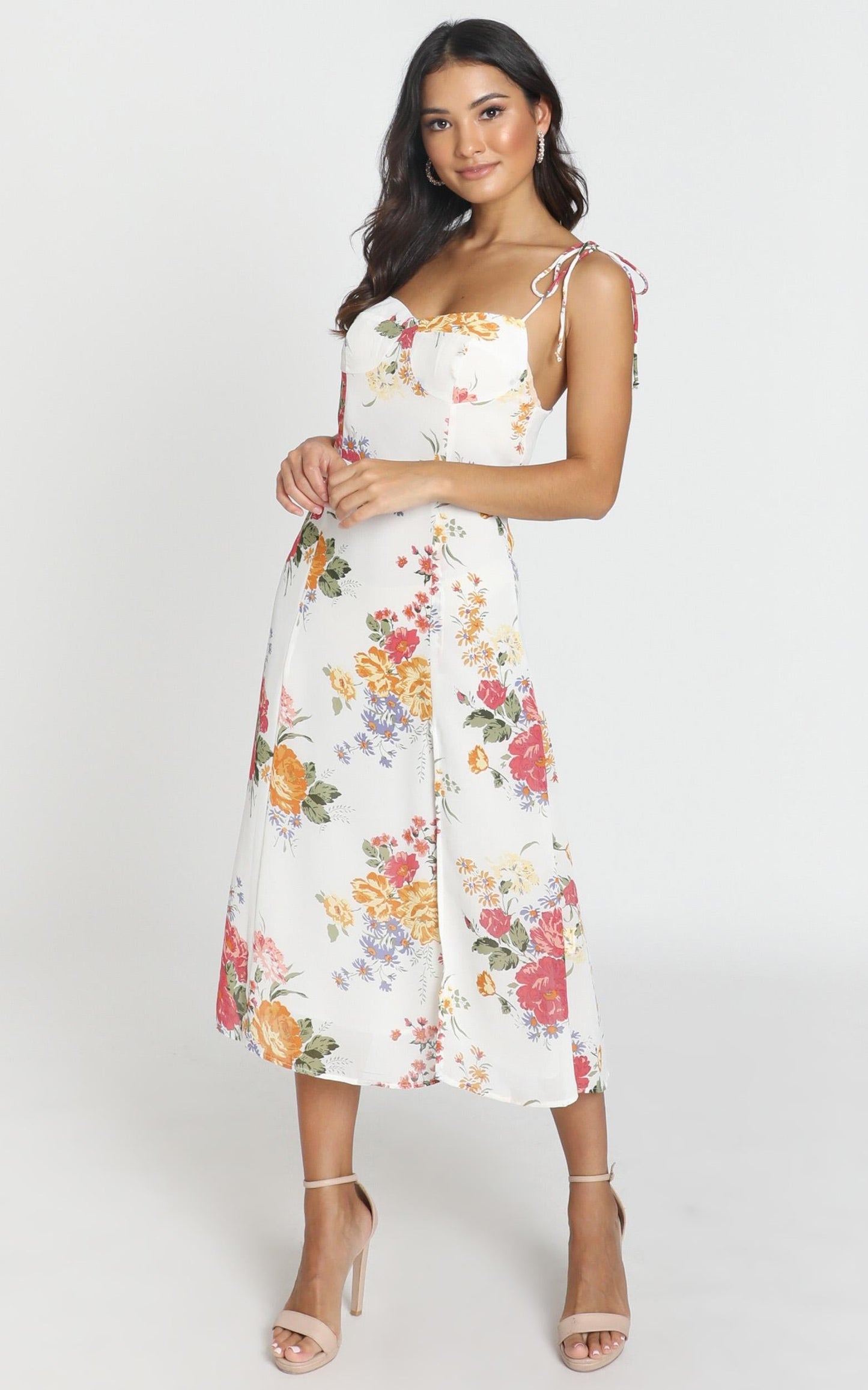 Lacey Panelled Midi Dress in Multi Floral